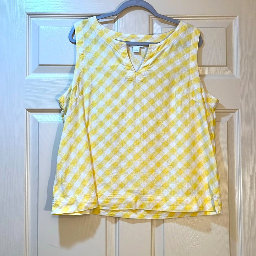 Liz Claiborne Linen Blend Tank Top Size Large Yellow and White Excellent